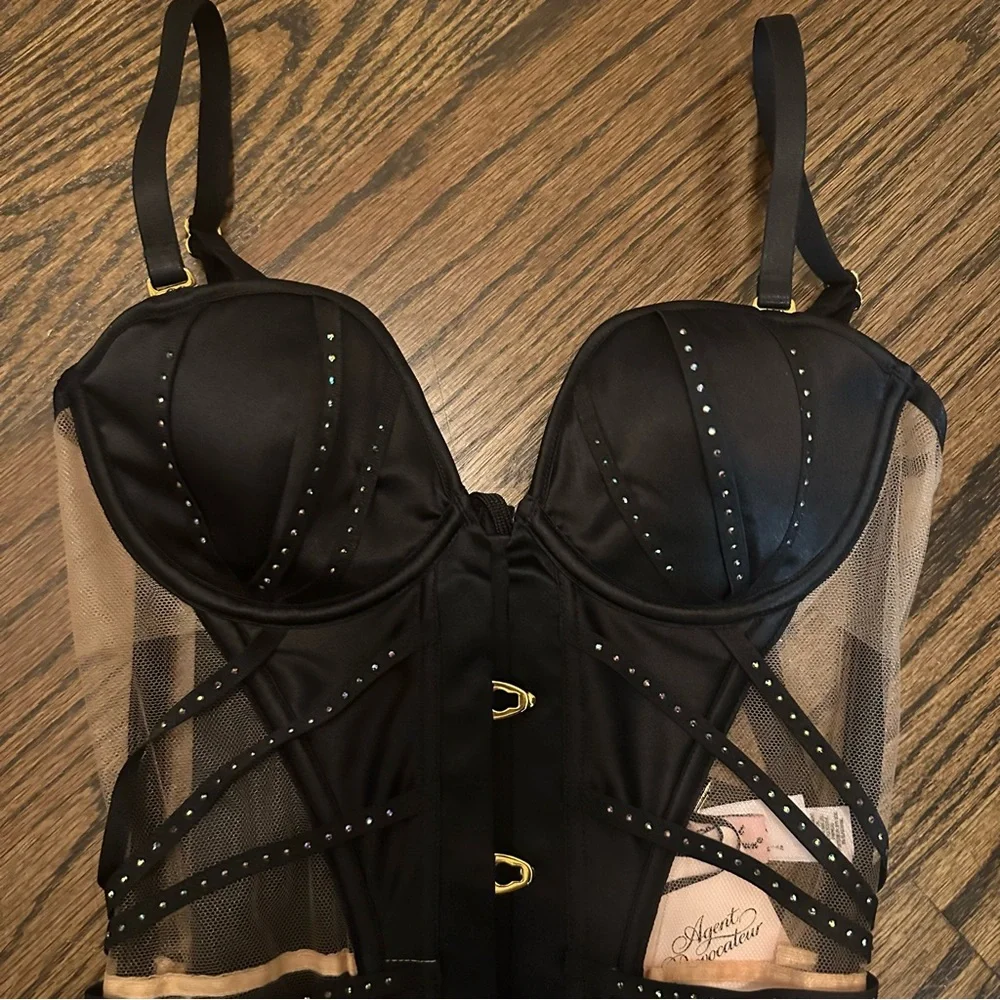 Agent Provocateur Rubi corset size 2 small Swarovski crystals black nude - Picture 4 of 17